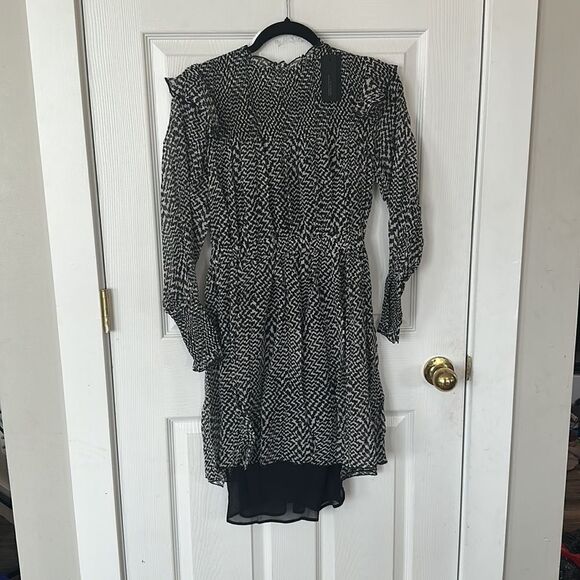 Rag & Bone Fawn Black White Printed Silk Long Sleeve Mini Dress XXS NWT - Picture 5 of 8